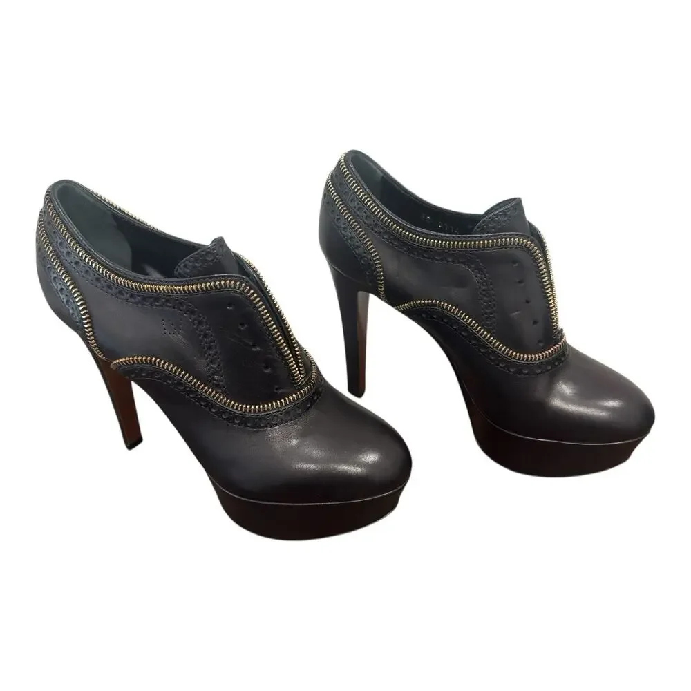 Louis Vuitton Heeled Platform Booties Black Leather Zipper Italy 37.5 EU 7.5 US - Picture 4 of 16